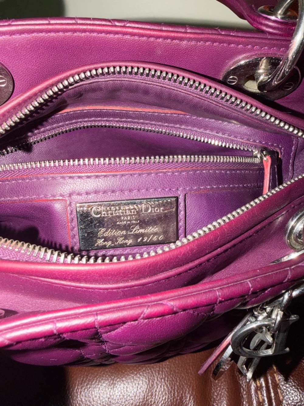 ‼️Authentic Christian Dior Lady Dior Cannage Medium Plum Leather Satchel Bag - Picture 10 of 16